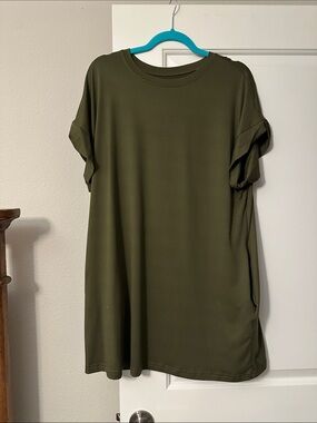 Olive Green Short Sleeve Shift Dress